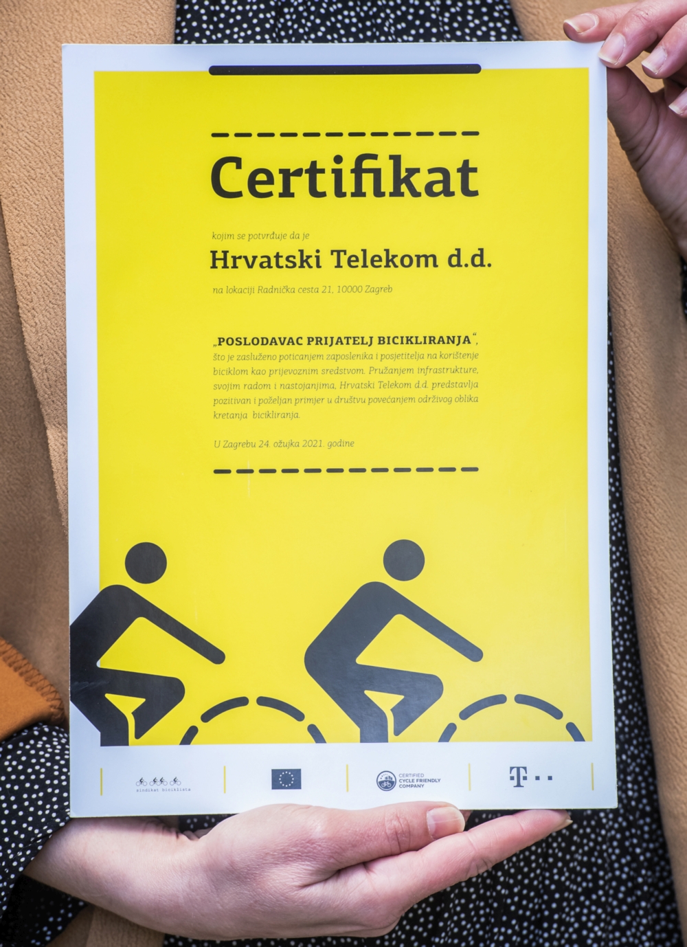 Certifikat "Poslodavac prijatelj bicikliranja" Hrvatski Telekom