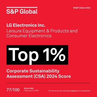 LG je drugu godinu zaredom osvojio status &bdquo;Top 1%&ldquo; u održivosti prema S&amp;P Globalu