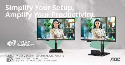 AOC Professional P4 serija: 120 Hz monitori s izvlačnim USB čvori&scaron;tima i 5-godi&scaron;njim jamstvom - AOC_24P4U_Q27P4U