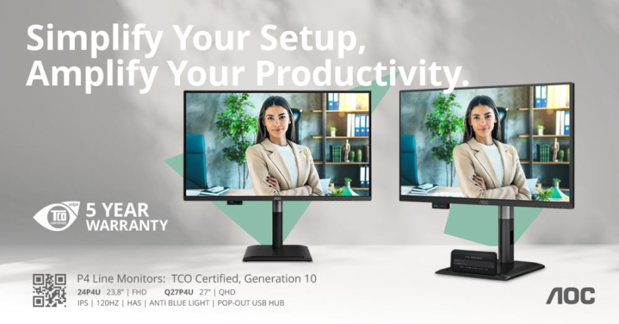 AOC Professional P4 serija: 120 Hz monitori s izvlačnim USB čvori&scaron;tima i 5-godi&scaron;njim jamstvom - AOC_24P4U_Q27P4U